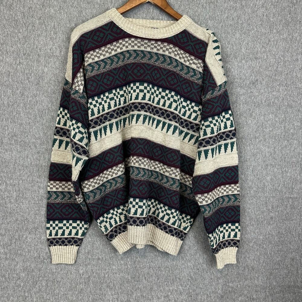 VTG Andhurst Chunky Oversized Sweater Aztec 90s Sz XL Color Block Slouchy